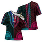 African Dashiki and Polynesian Pattern Cross Shoulder Shirt Half Teal-Pink