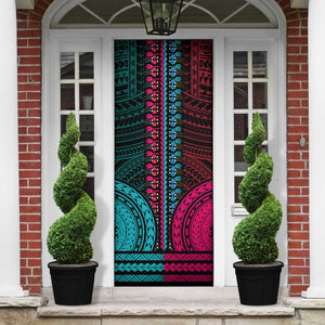 African Dashiki and Polynesian Pattern Door Cover Half Teal-Pink