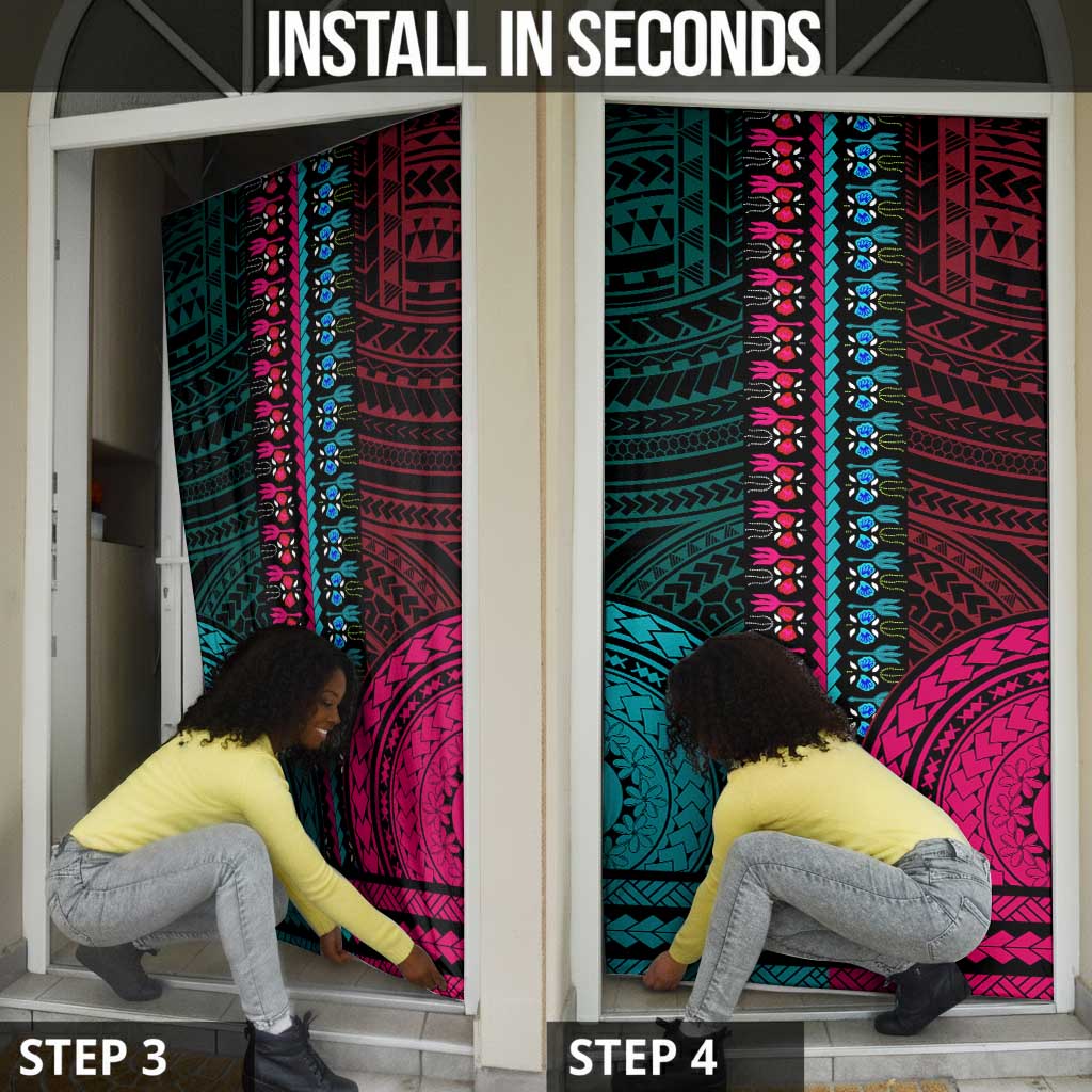 African Dashiki and Polynesian Pattern Door Cover Half Teal-Pink