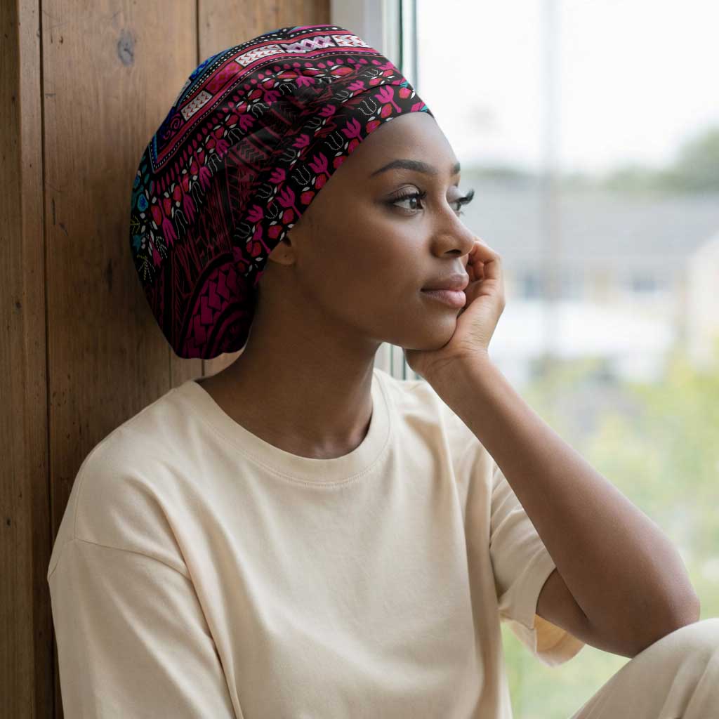 African Dashiki and Polynesian Pattern Easy Headwrap Half Teal-Pink