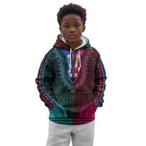 African Dashiki and Polynesian Pattern Kid Hoodie Half Teal-Pink