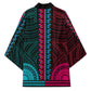 African Dashiki and Polynesian Pattern Kimono Half Teal-Pink