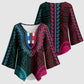 African Dashiki and Polynesian Pattern Kimono Sleeve Blouse Half Teal-Pink