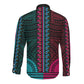 African Dashiki and Polynesian Pattern Long Sleeve Button Shirt Half Teal-Pink