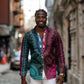 African Dashiki and Polynesian Pattern Long Sleeve Button Shirt Half Teal-Pink