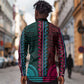 African Dashiki and Polynesian Pattern Long Sleeve Button Shirt Half Teal-Pink