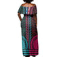 African Dashiki and Polynesian Pattern Off Shoulder Maxi Dress Half Teal-Pink