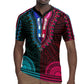 African Dashiki and Polynesian Pattern Rugby Jersey Half Teal-Pink