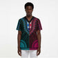 African Dashiki and Polynesian Pattern Scrub Top Half Teal-Pink