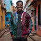African Dashiki and Polynesian Pattern Sleeve Zip Bomber Jacket Half Teal-Pink