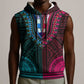 African Dashiki and Polynesian Pattern Sleeveless Hoodie Half Teal-Pink - African Pride