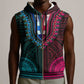 African Dashiki and Polynesian Pattern Sleeveless Zip Hoodie Half Teal-Pink - African Pride