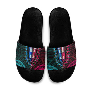 African Dashiki and Polynesian Pattern Slide Sandals Half Teal-Pink