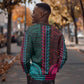 African Dashiki and Polynesian Pattern Sweatshirt Half Teal-Pink