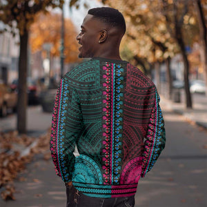 African Dashiki and Polynesian Pattern Sweatshirt Half Teal-Pink