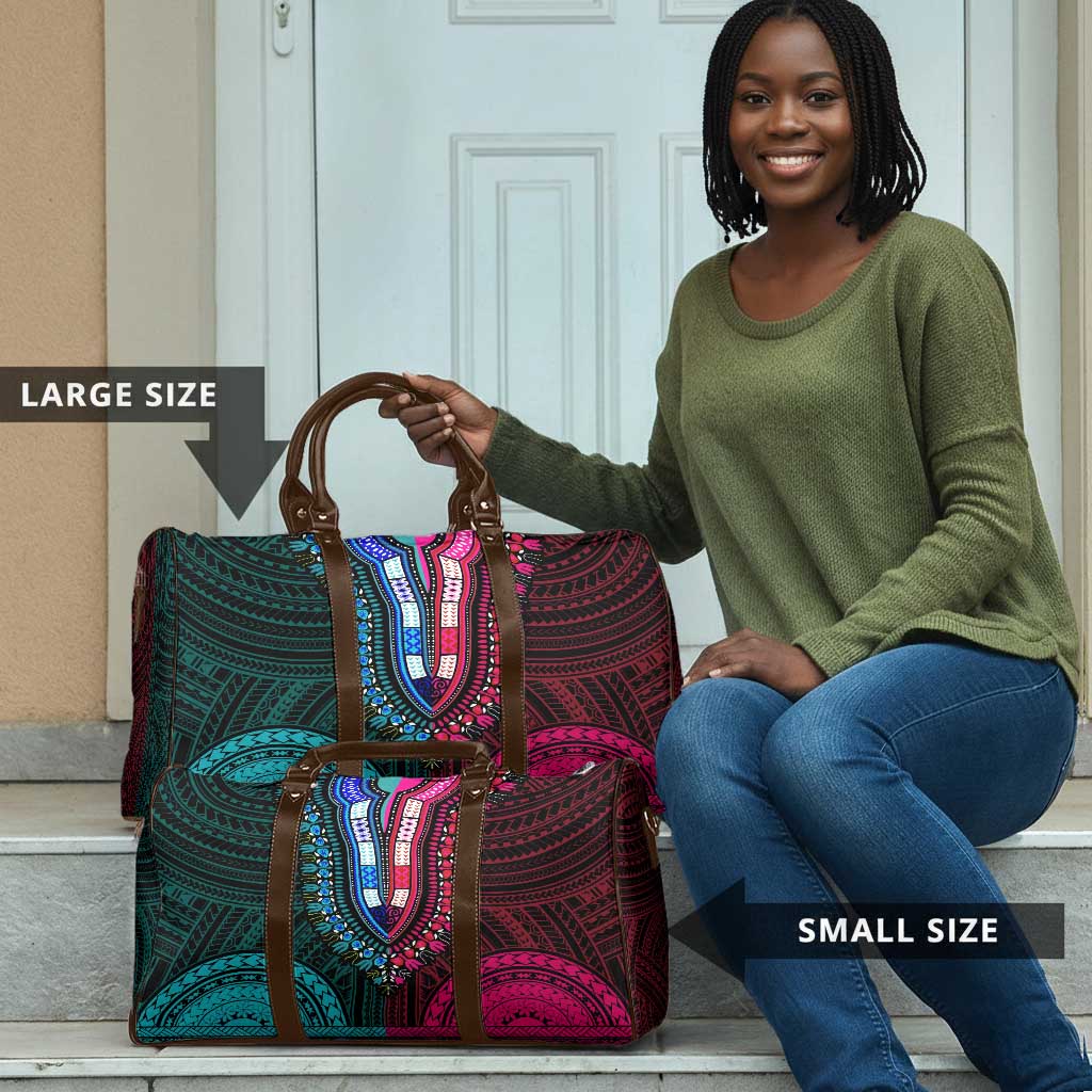 African Dashiki and Polynesian Pattern Travel Bag Half Teal-Pink