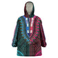 African Dashiki and Polynesian Pattern Wearable Blanket Hoodie Half Teal-Pink