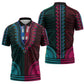 African Dashiki and Polynesian Pattern Zipper Polo Shirt Half Teal-Pink