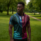 African Dashiki and Polynesian Pattern Zipper Polo Shirt Half Teal-Pink