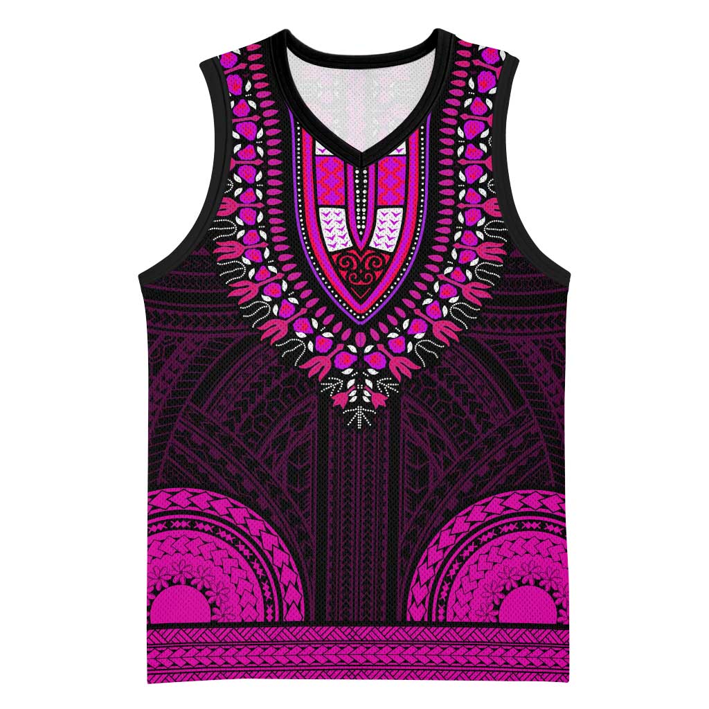 African Dashiki and Polynesian Pattern Basketball Jersey Pink - African Pride