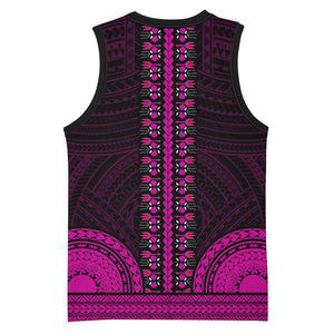 African Dashiki and Polynesian Pattern Basketball Jersey Pink - African Pride