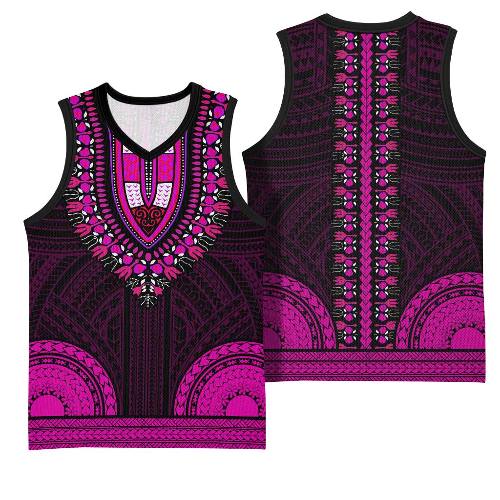 African Dashiki and Polynesian Pattern Basketball Jersey Pink - African Pride