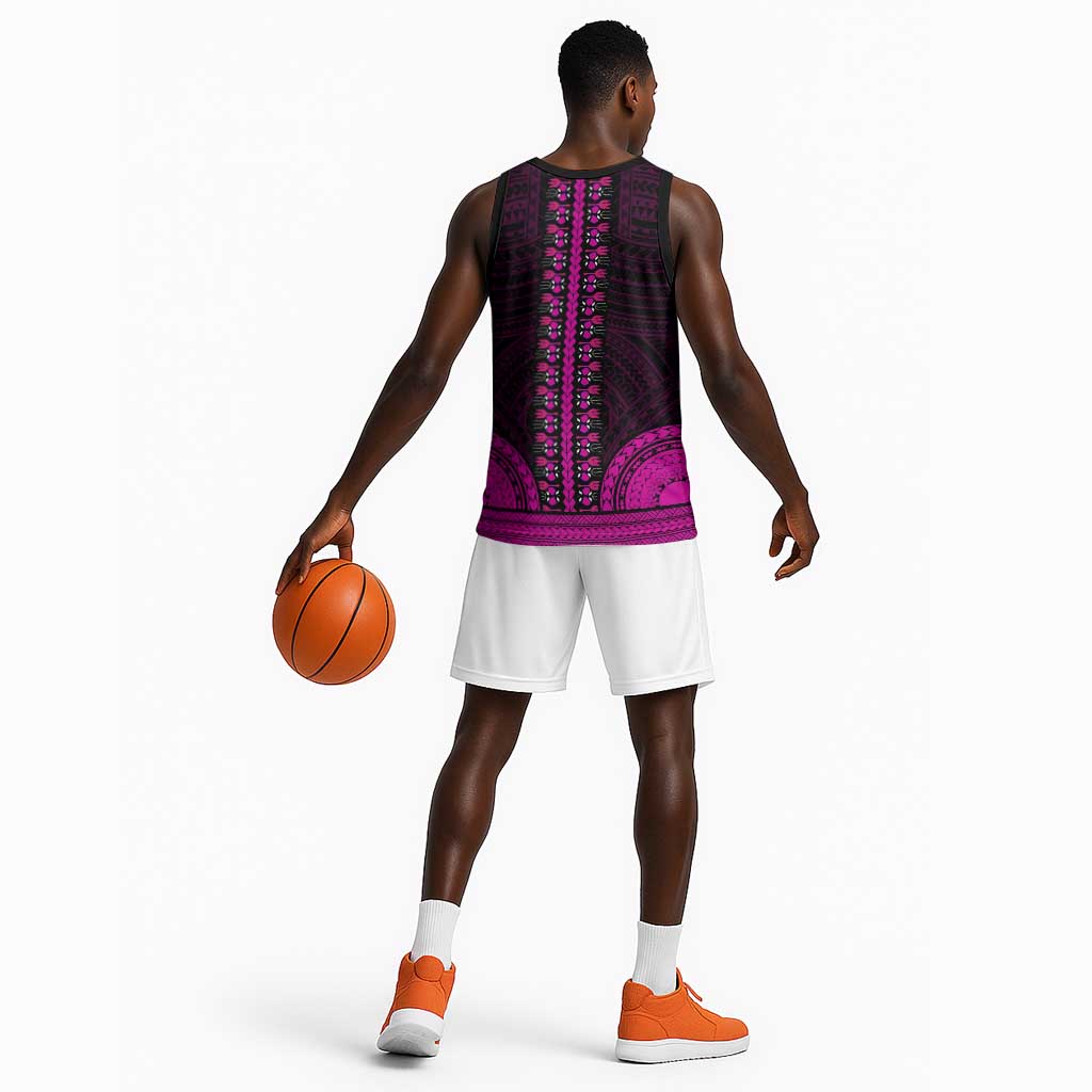African Dashiki and Polynesian Pattern Basketball Jersey Pink - African Pride