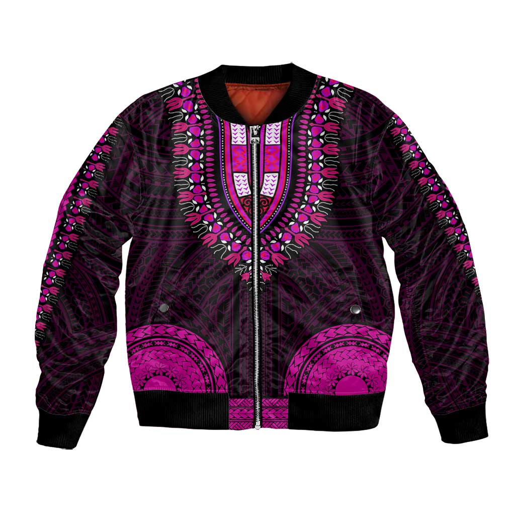 African Dashiki and Polynesian Pattern Bomber Jacket Pink