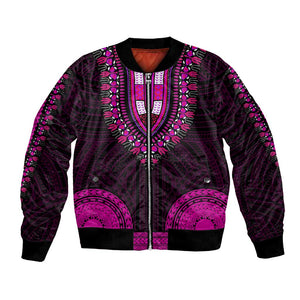 African Dashiki and Polynesian Pattern Bomber Jacket Pink