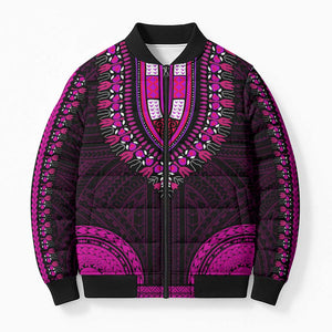 African Dashiki and Polynesian Pattern Bomber Puffer Jacket Pink