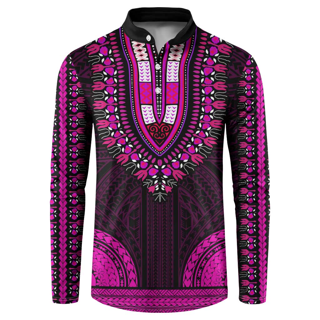 African Dashiki and Polynesian Pattern Button Sweatshirt Pink