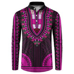 African Dashiki and Polynesian Pattern Button Sweatshirt Pink