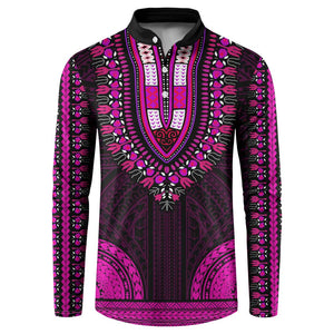 African Dashiki and Polynesian Pattern Button Sweatshirt Pink