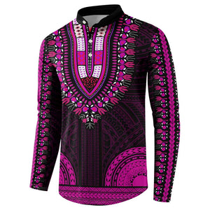 African Dashiki and Polynesian Pattern Button Sweatshirt Pink