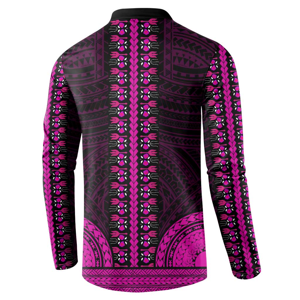 African Dashiki and Polynesian Pattern Button Sweatshirt Pink