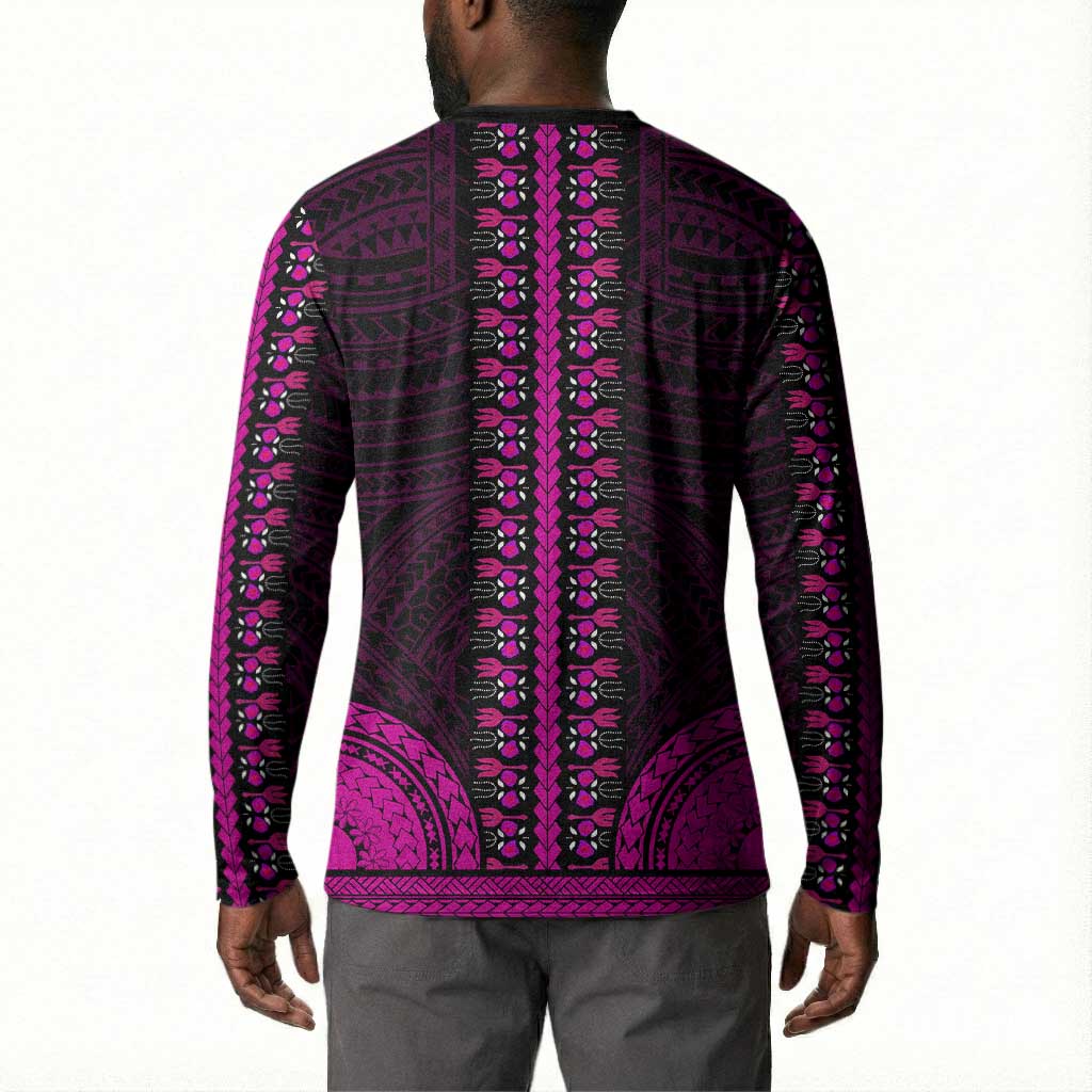 African Dashiki and Polynesian Pattern Button Sweatshirt Pink