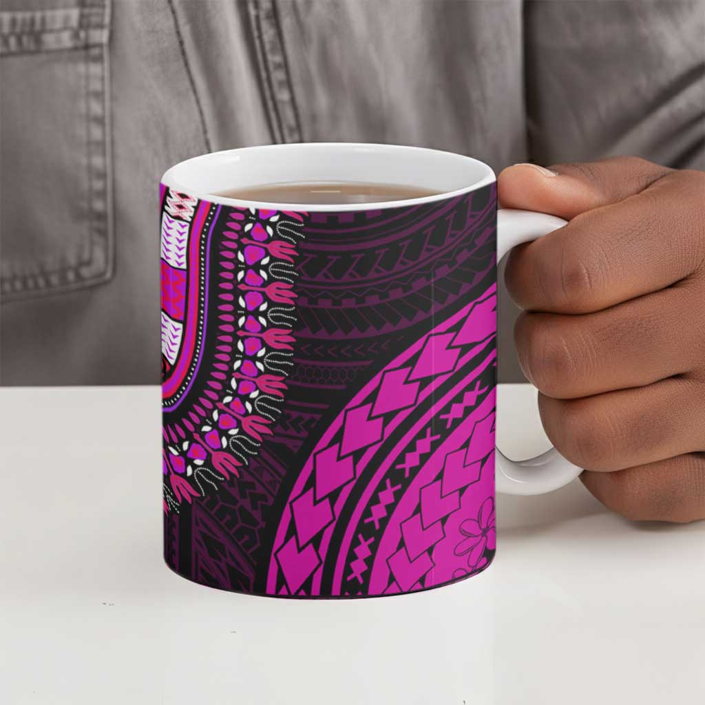 African Dashiki and Polynesian Pattern Ceramic Mug Pink