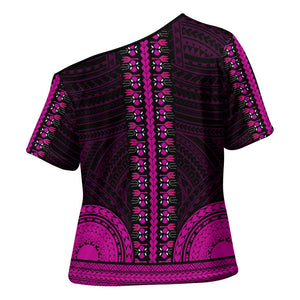 African Dashiki and Polynesian Pattern Cross Shoulder Shirt Pink