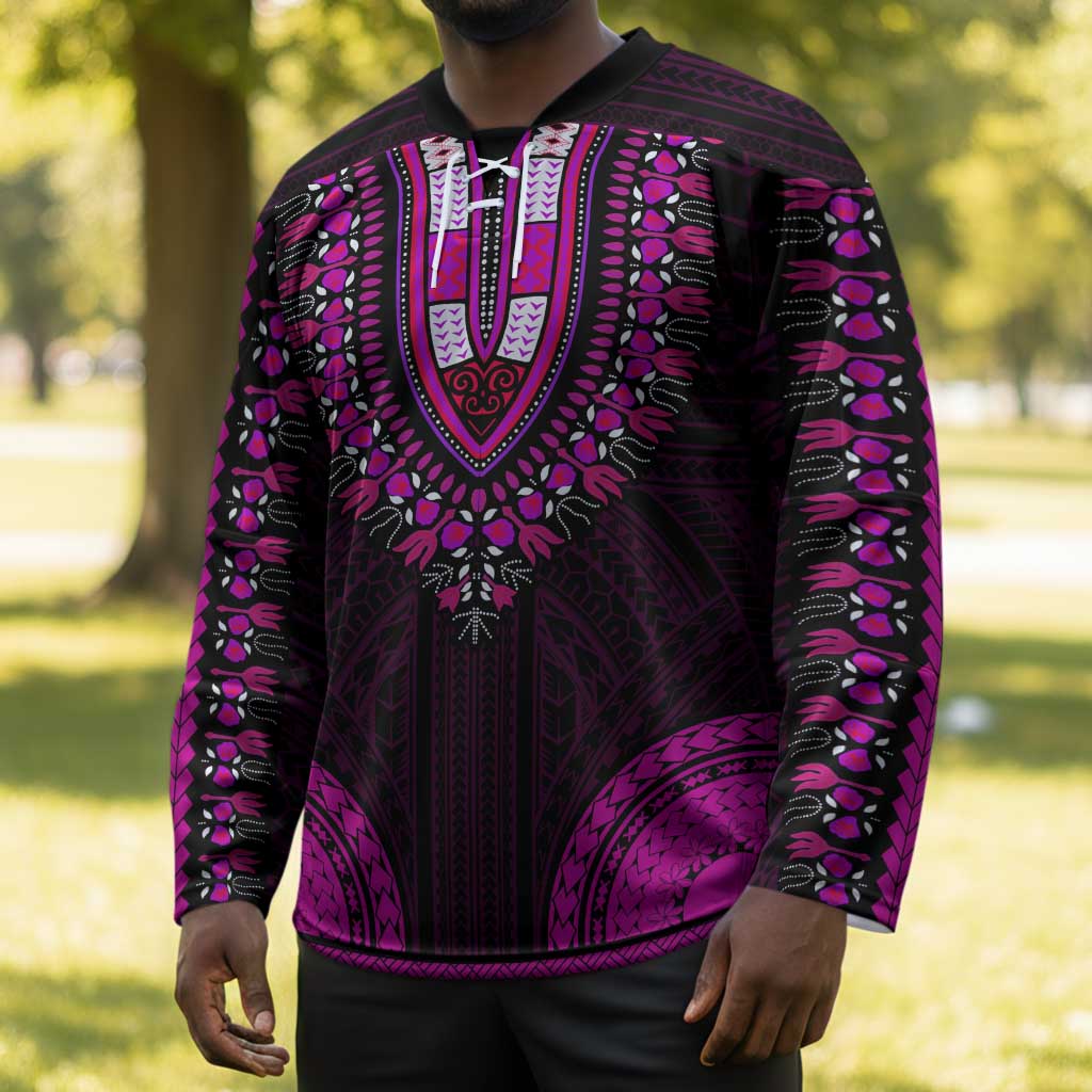 African Dashiki and Polynesian Pattern Hockey Jersey Pink