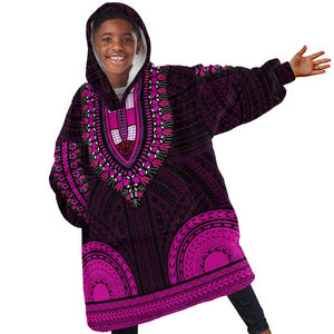 African Dashiki and Polynesian Pattern Kid Wearable Blanket Hoodie Pink