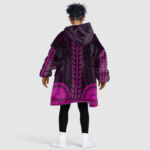 African Dashiki and Polynesian Pattern Kid Wearable Blanket Hoodie Pink