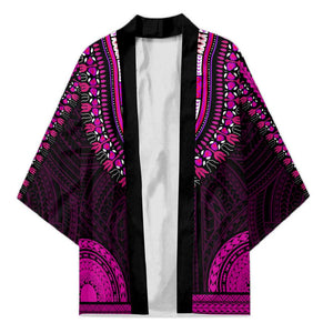 African Dashiki and Polynesian Pattern Kimono Pink
