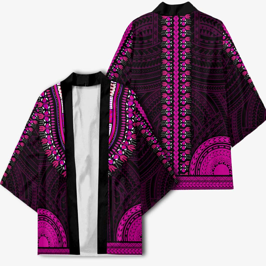 African Dashiki and Polynesian Pattern Kimono Pink
