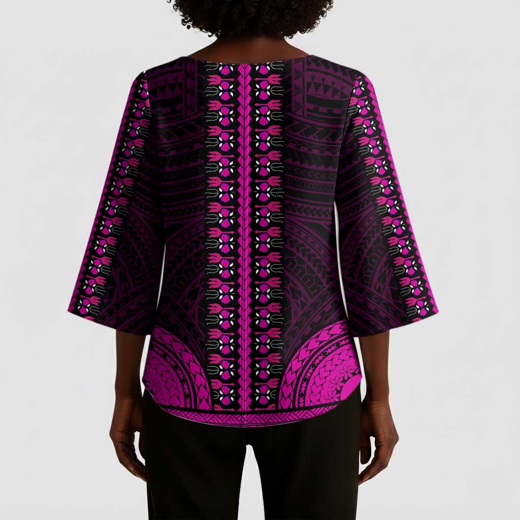 African Dashiki and Polynesian Pattern Kimono Sleeve Blouse Pink
