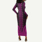 African Dashiki and Polynesian Pattern Long Sleeve Bodycon Dress Pink LT9