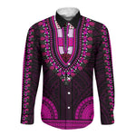 African Dashiki and Polynesian Pattern Long Sleeve Button Shirt Pink