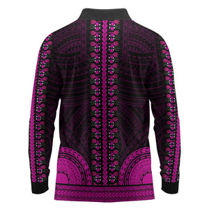 African Dashiki and Polynesian Pattern Long Sleeve Polo Shirt Pink
