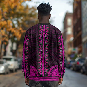 African Dashiki and Polynesian Pattern Long Sleeve Shirt Pink