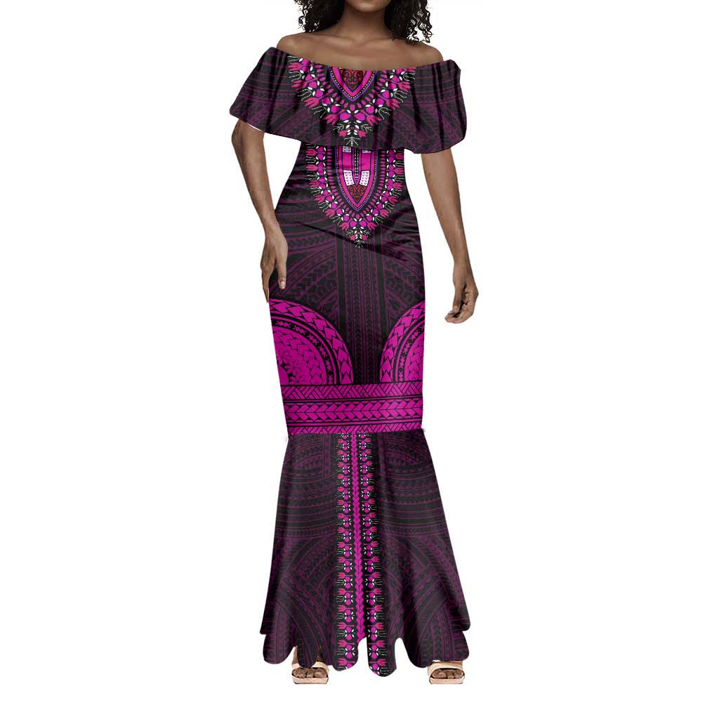 African Dashiki and Polynesian Pattern Mermaid Dress Pink