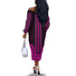 African Dashiki and Polynesian Pattern Off The Shoulder Long Sleeve Dress Pink